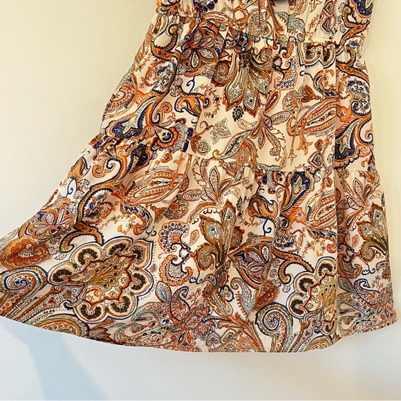 THML Boho Paisley Print Tassal Tie Mini Dress Ruffled Neck Flutter Sleeves - Picture 6 of 16